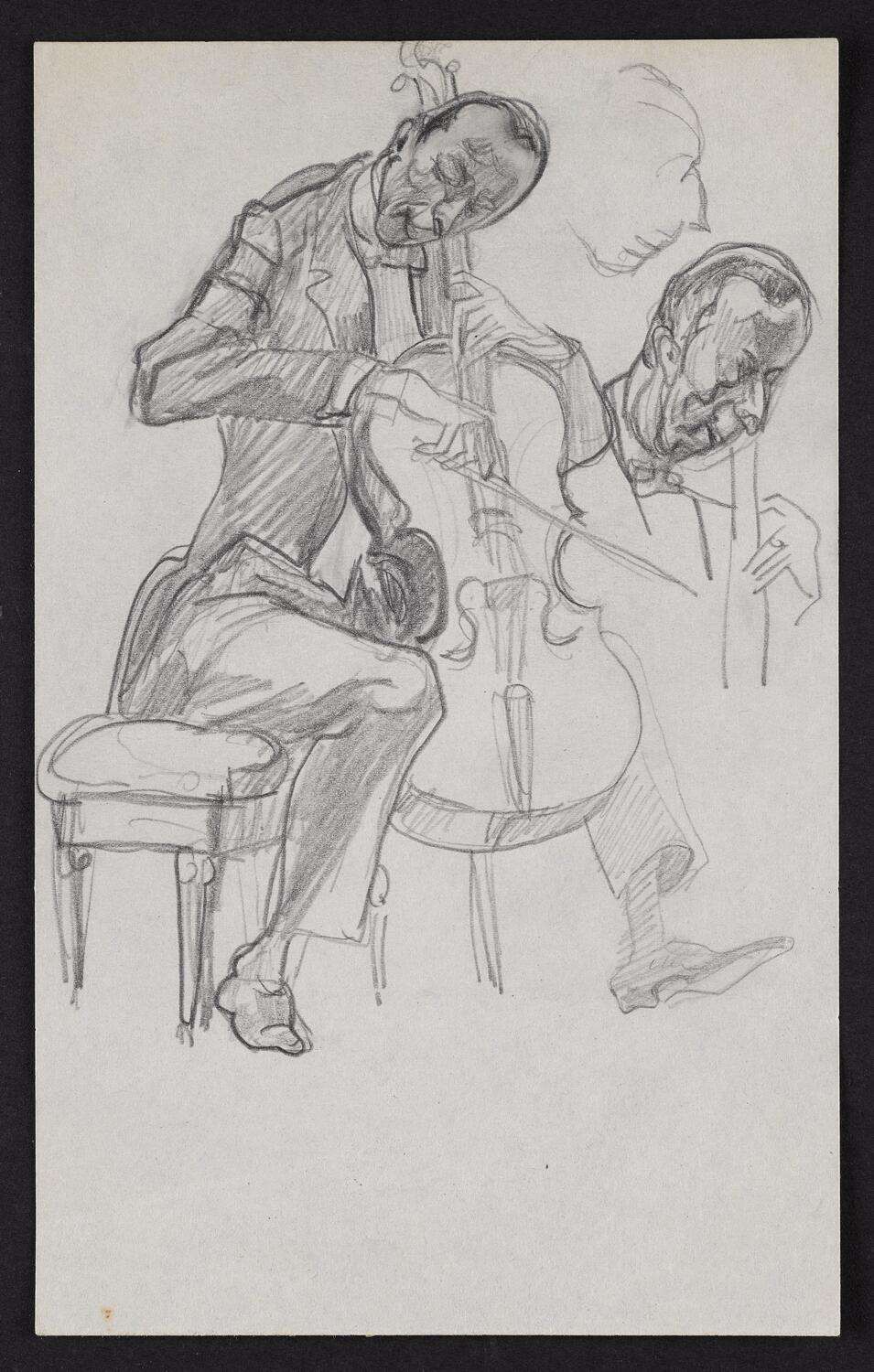 Sketches of figure playing string instrument