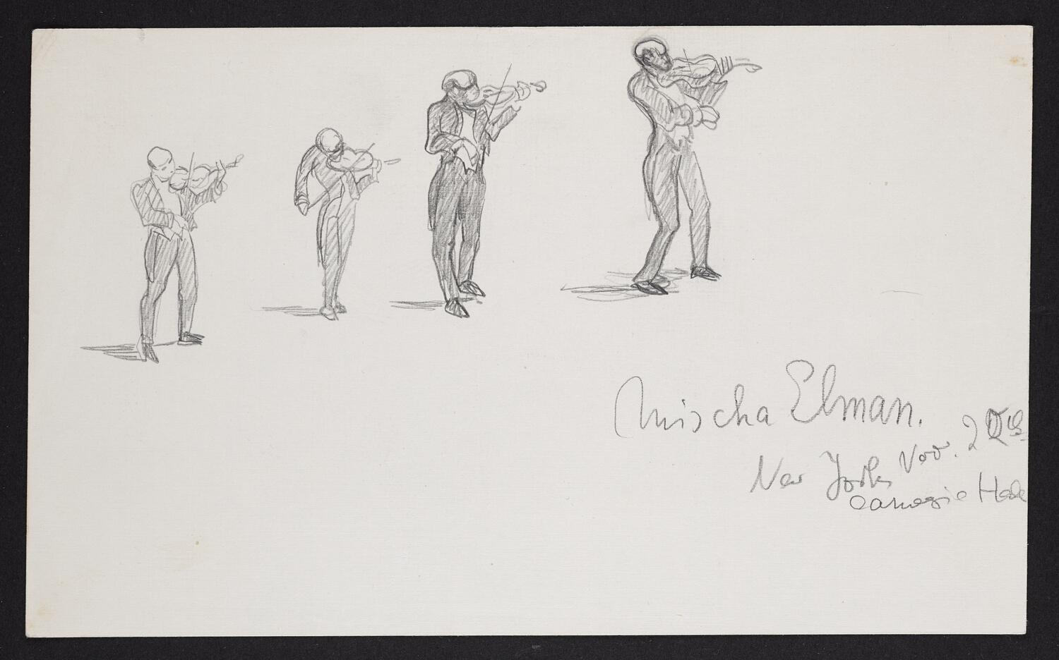 Sketches of Mischa Elman playing the violin