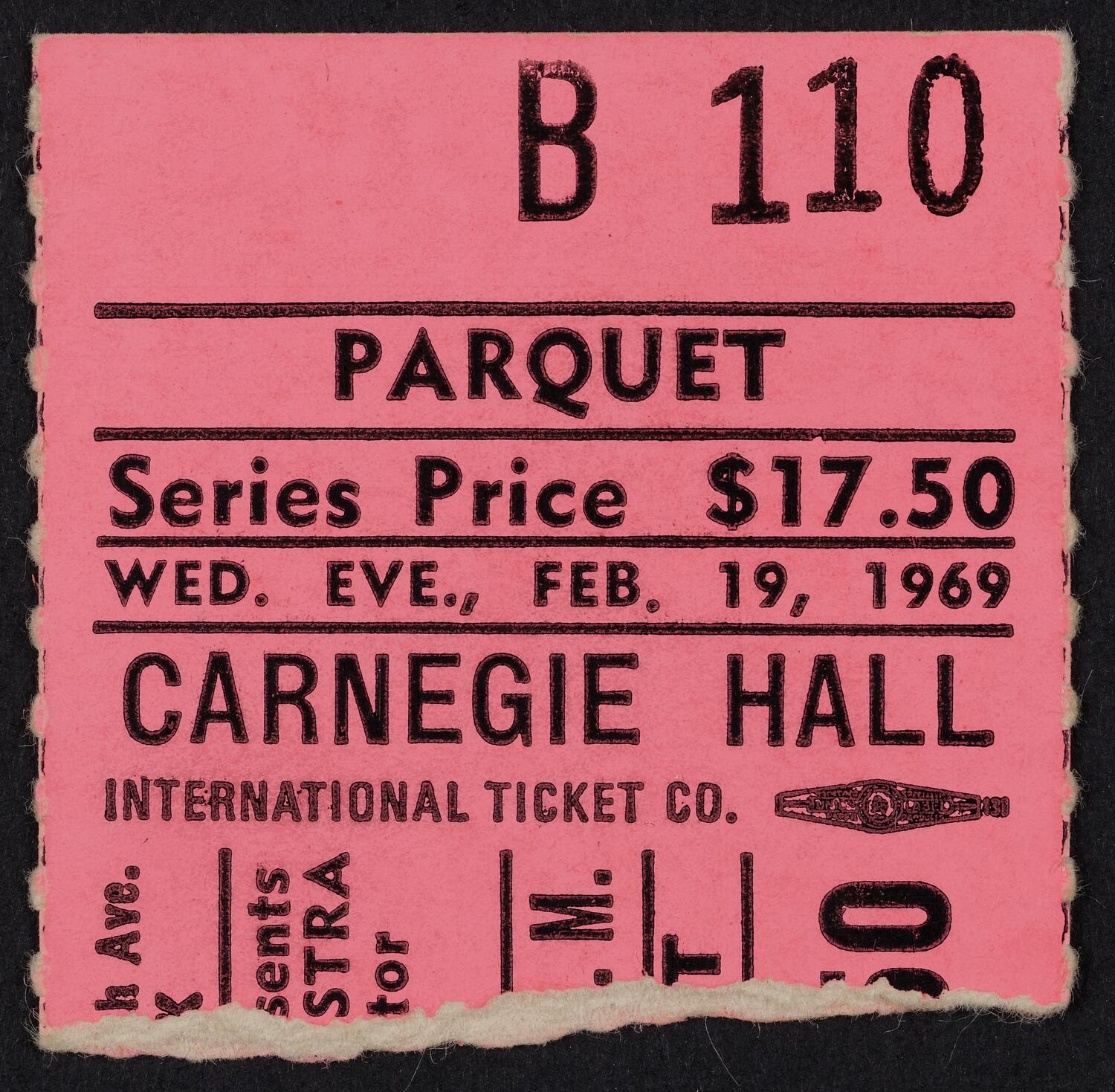 Ticket for Pittsburgh Symphony Orchestra, February 19, 1969 (front)