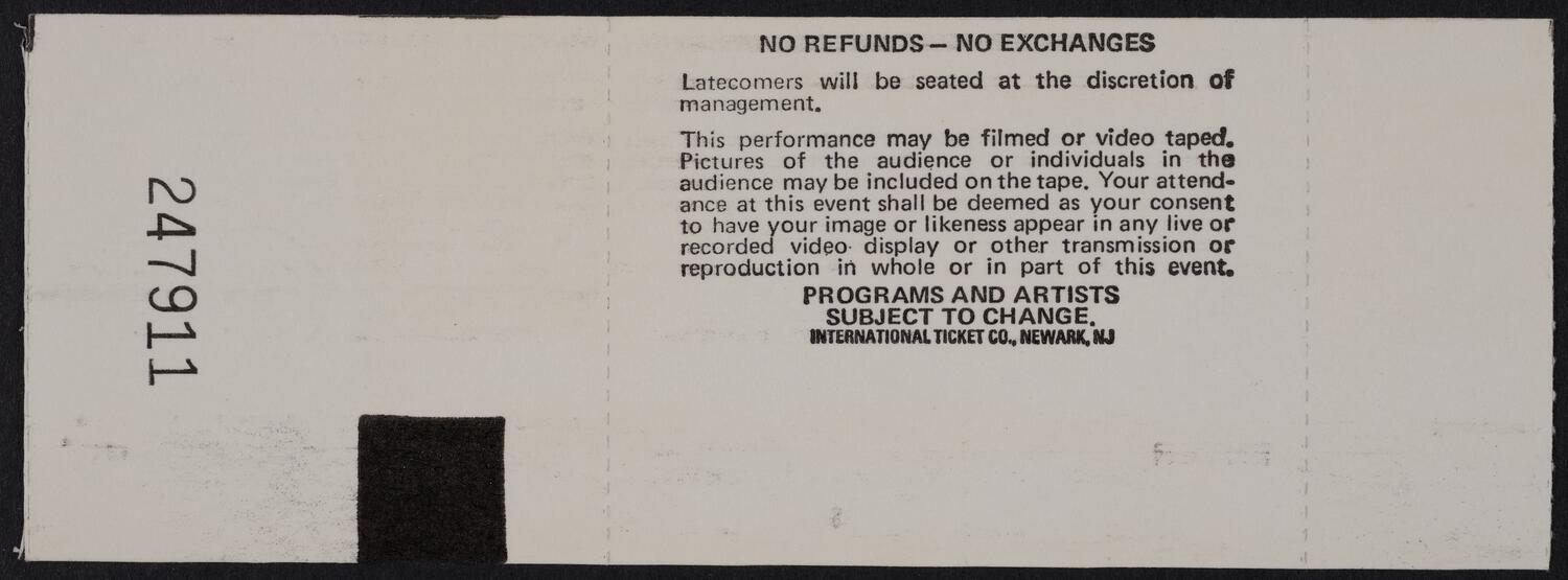 Ticket for Irving Berlin's 100th: A Gala Celebration, May 11, 1988 (back)