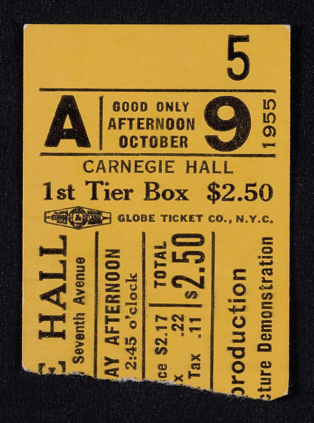 Ticket for Sound Reproduction, a Non-Technical Lecture-Demonstration by G.A. Briggs, October 9, 1955 (front)