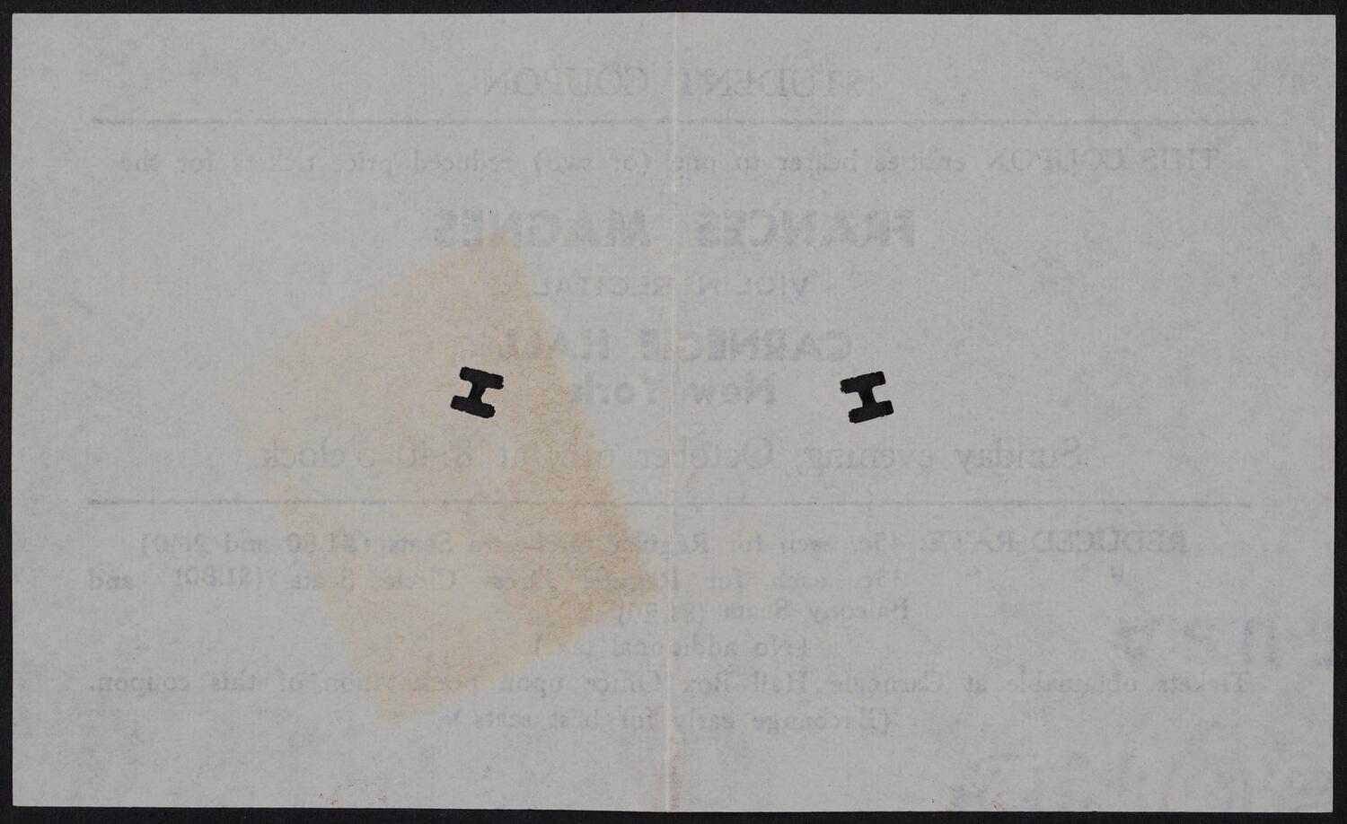Student Coupon for Frances Magnes, October 6, 1946 (back)