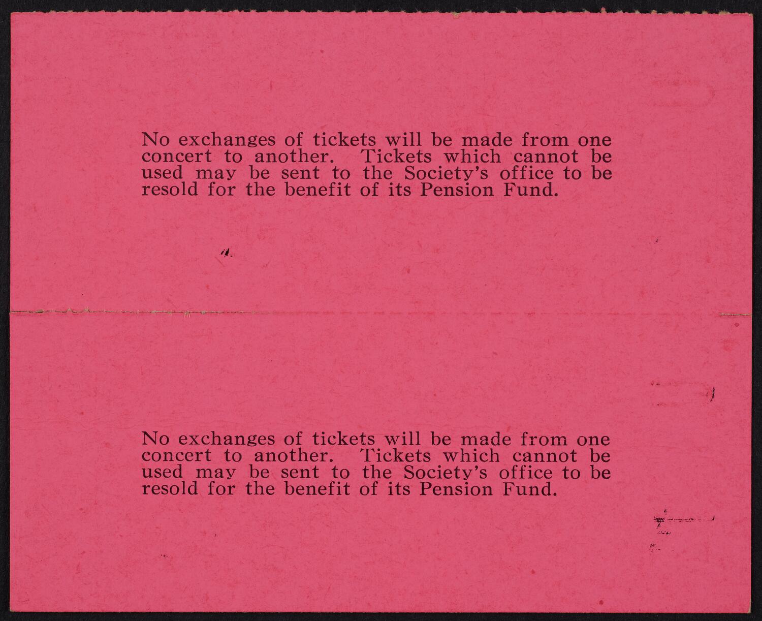 Tickets for Philharmonic-Symphony Society of New York, October 20, 1956 and November 17, 1956 (back)