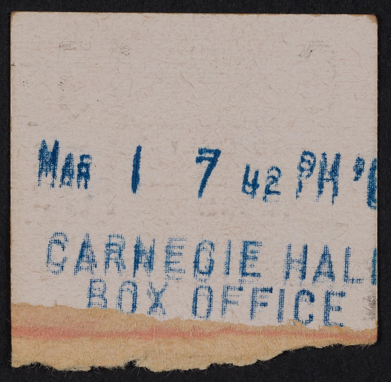 Ticket for Piccolo Teatro Musicale of the City of Rome, April 15, 1968 (back)