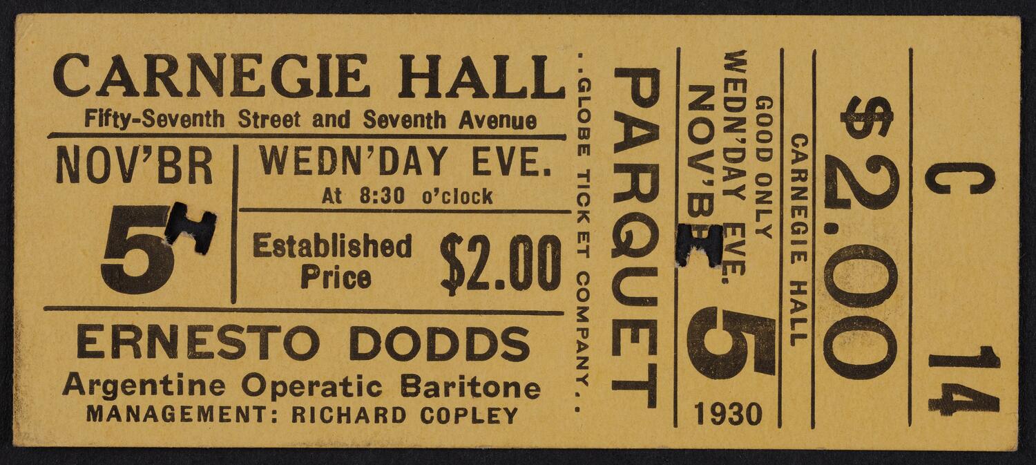 Ticket for Ernesto Dodds, November 5, 1930 (front)