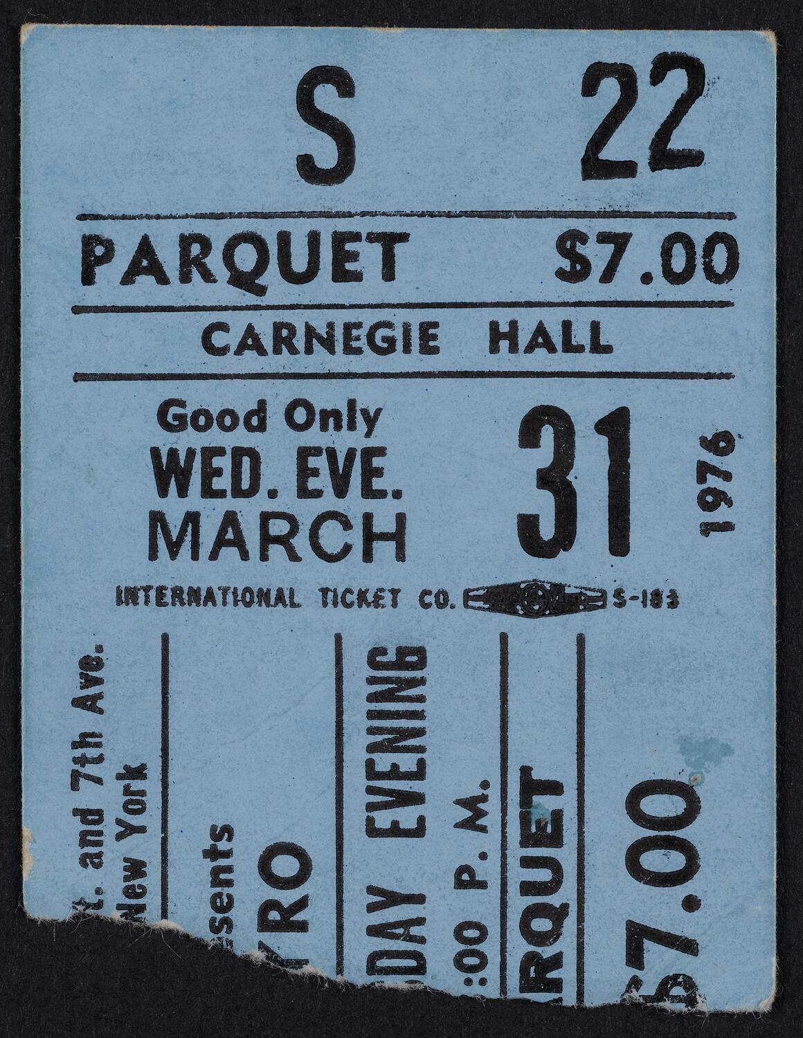 Ticket for Laura Nyro, March 31, 1976 (front)