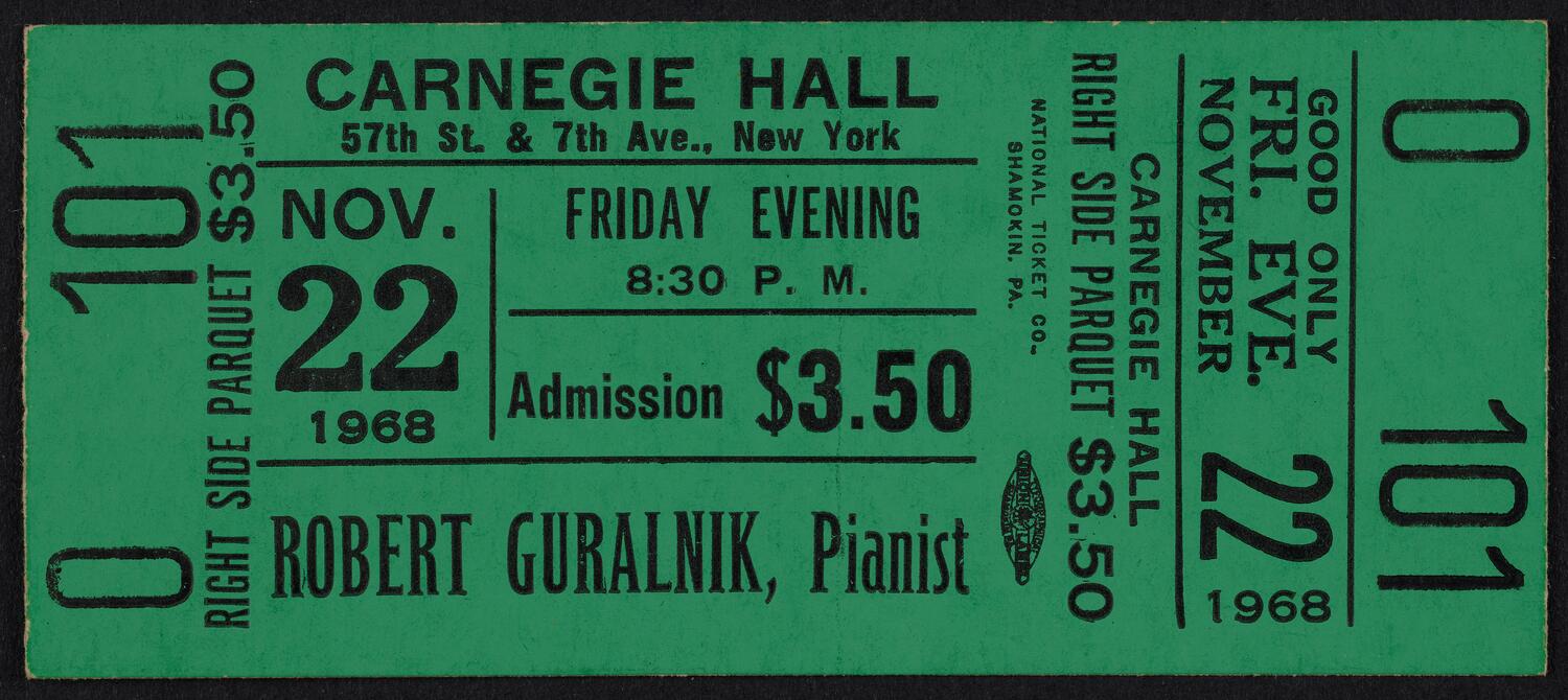 Ticket for Robert Guralnik, November 22, 1968 (front)