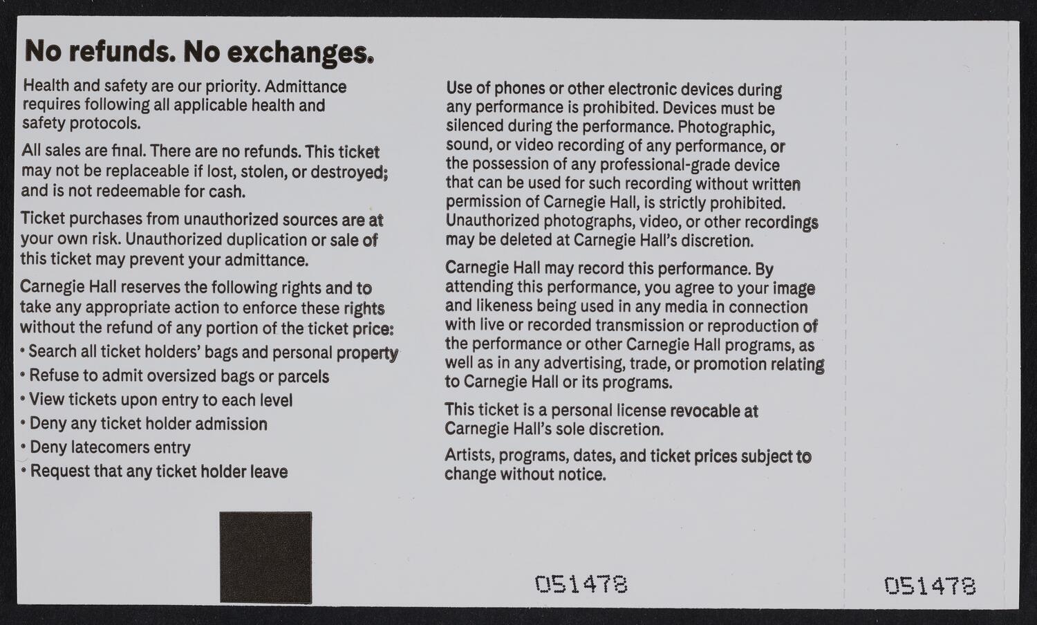 Ticket for Opening Night Gala: The Philadelphia Orchestra, October 6, 2021 (back)