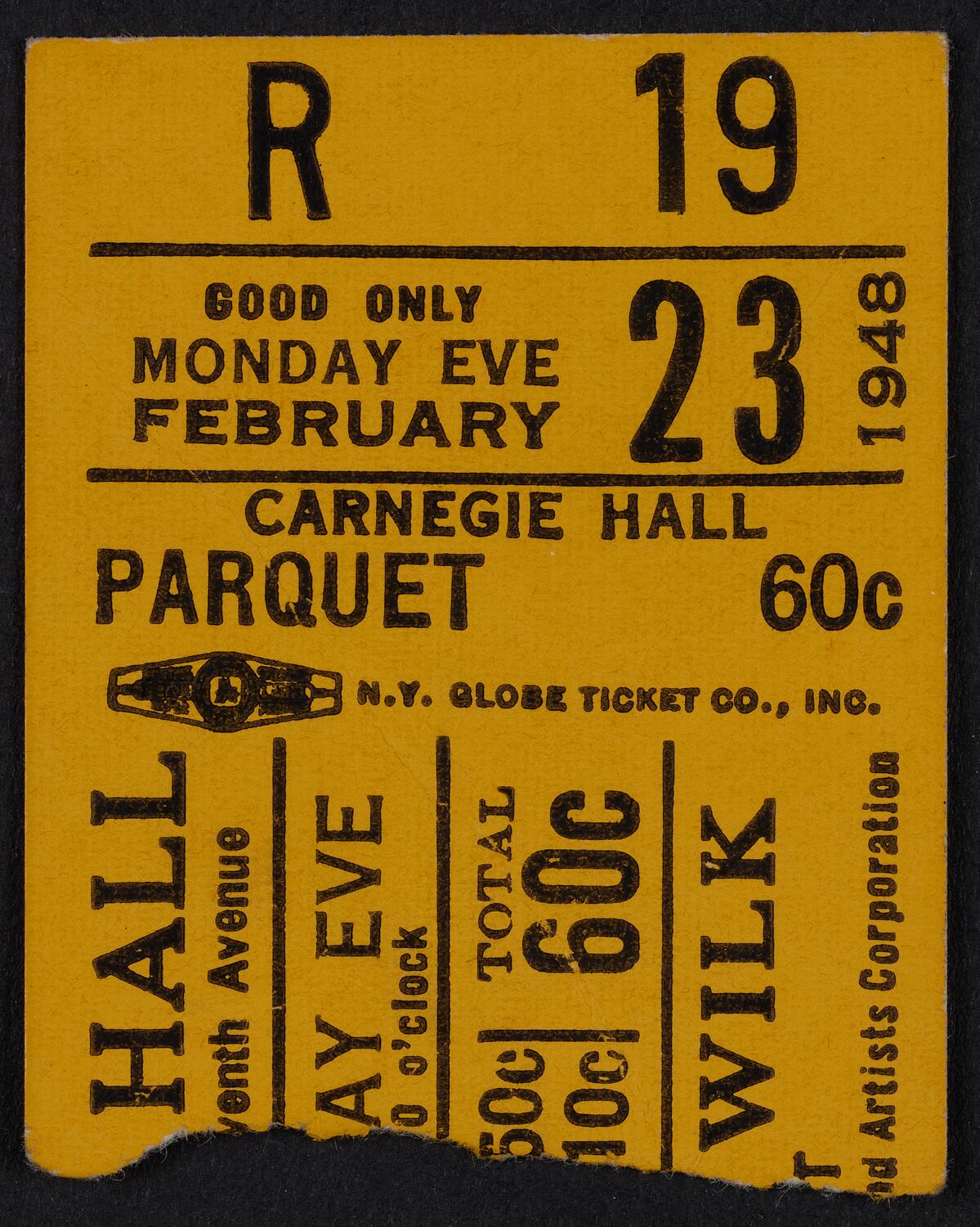 Ticket for Maurice Wilk, February 23, 1948 (front)