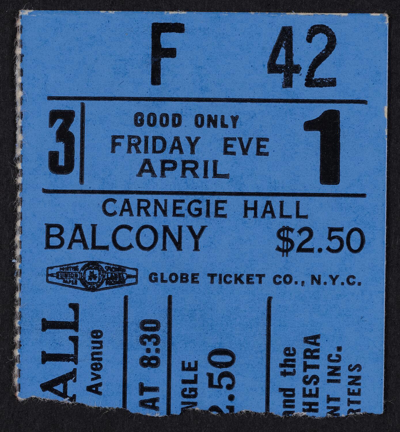 Ticket for Berlin Philharmonic Orchestra, April 1, 1955 (front)