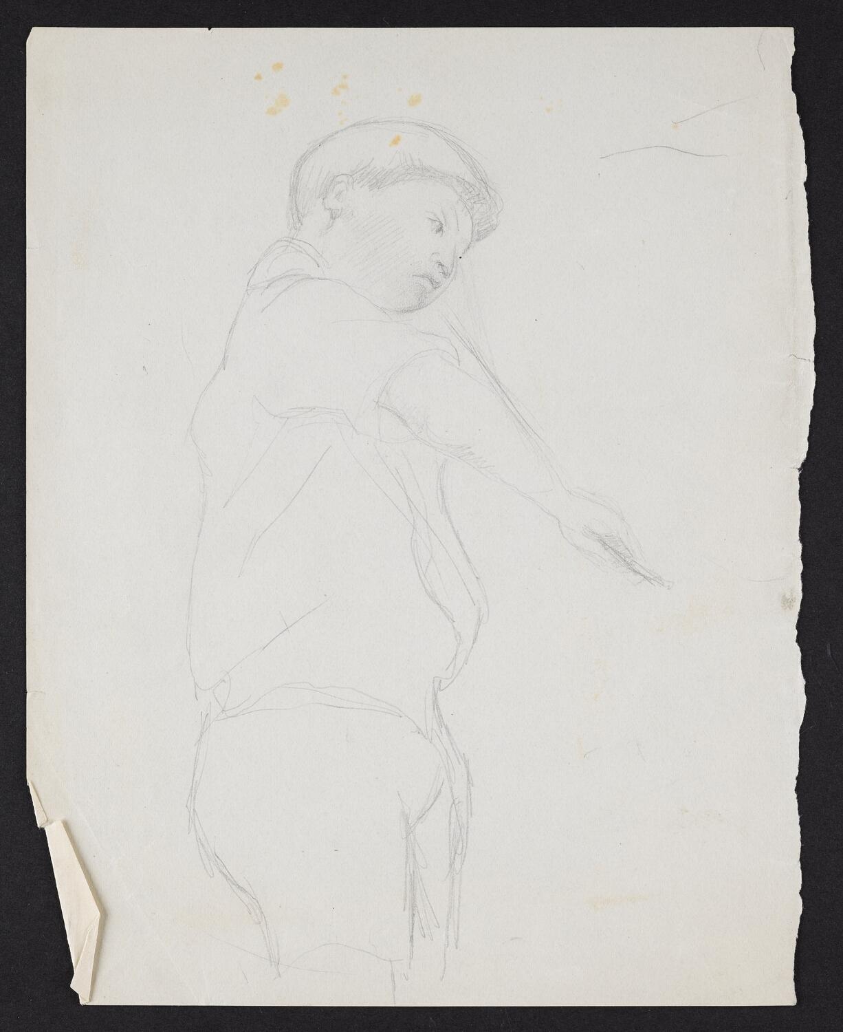 Sketch of Yehudi Menuhin with bow in hand, in profile facing right