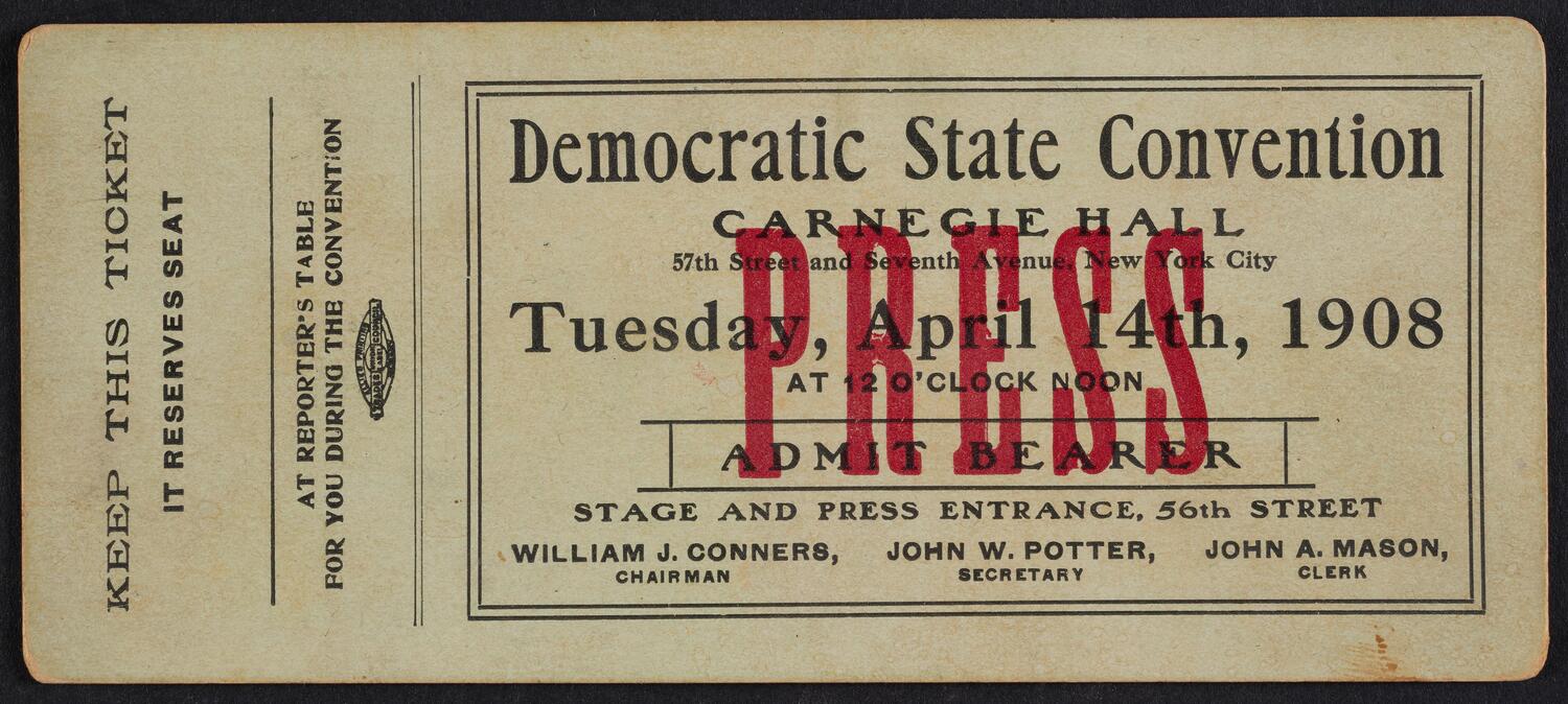 Ticket for Democratic State Convention, April 14, 1908 (front)