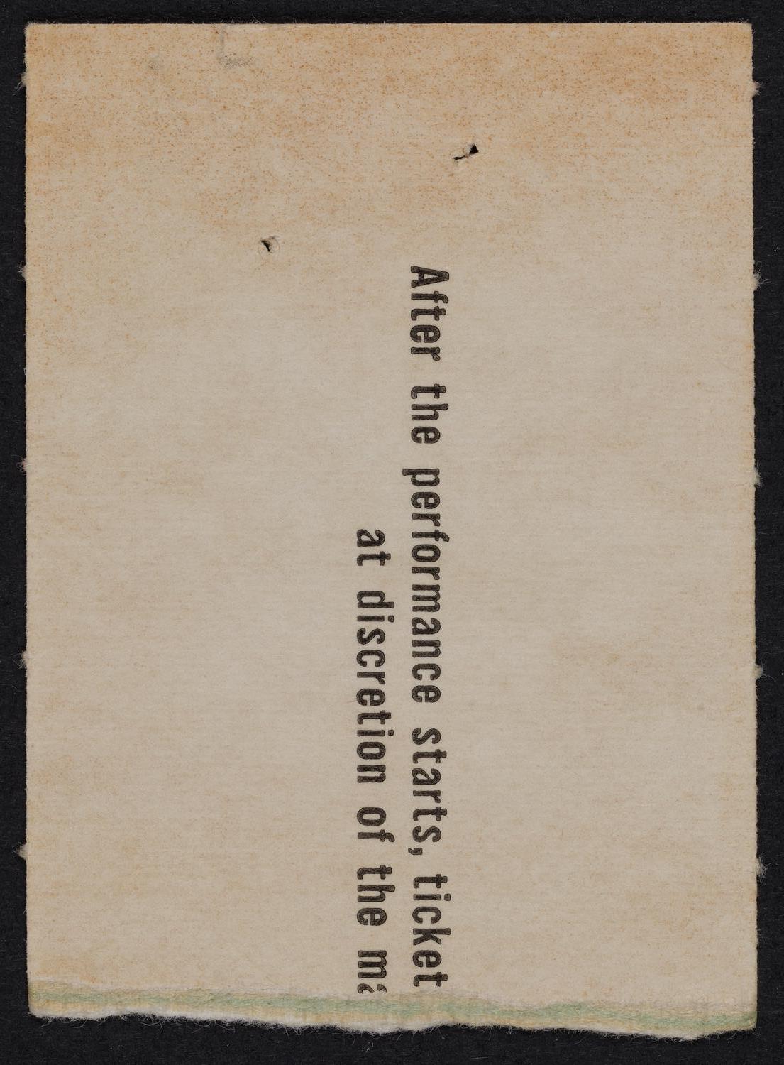 Ticket for New York Philharmonic, February 13, 1960 (back)