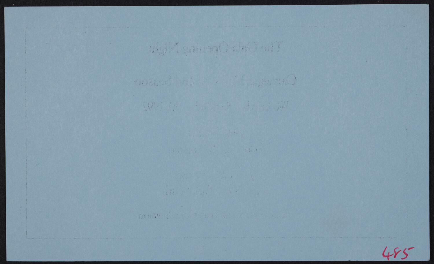Ticket for The Gala Opening Night of Carnegie Hall's 102nd Season: Gala Dinner, September 30, 1992 (back)