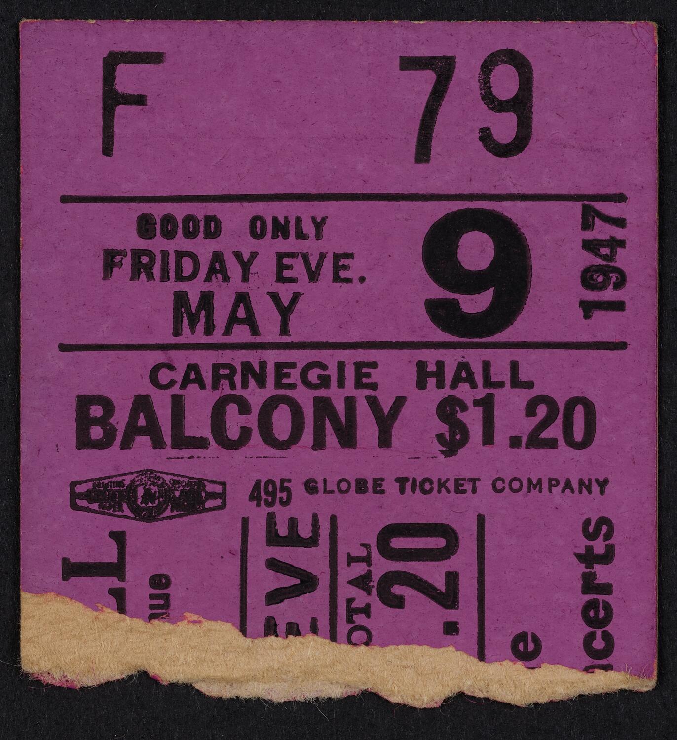 Ticket for Carnegie Pops, May 9, 1947 (front)