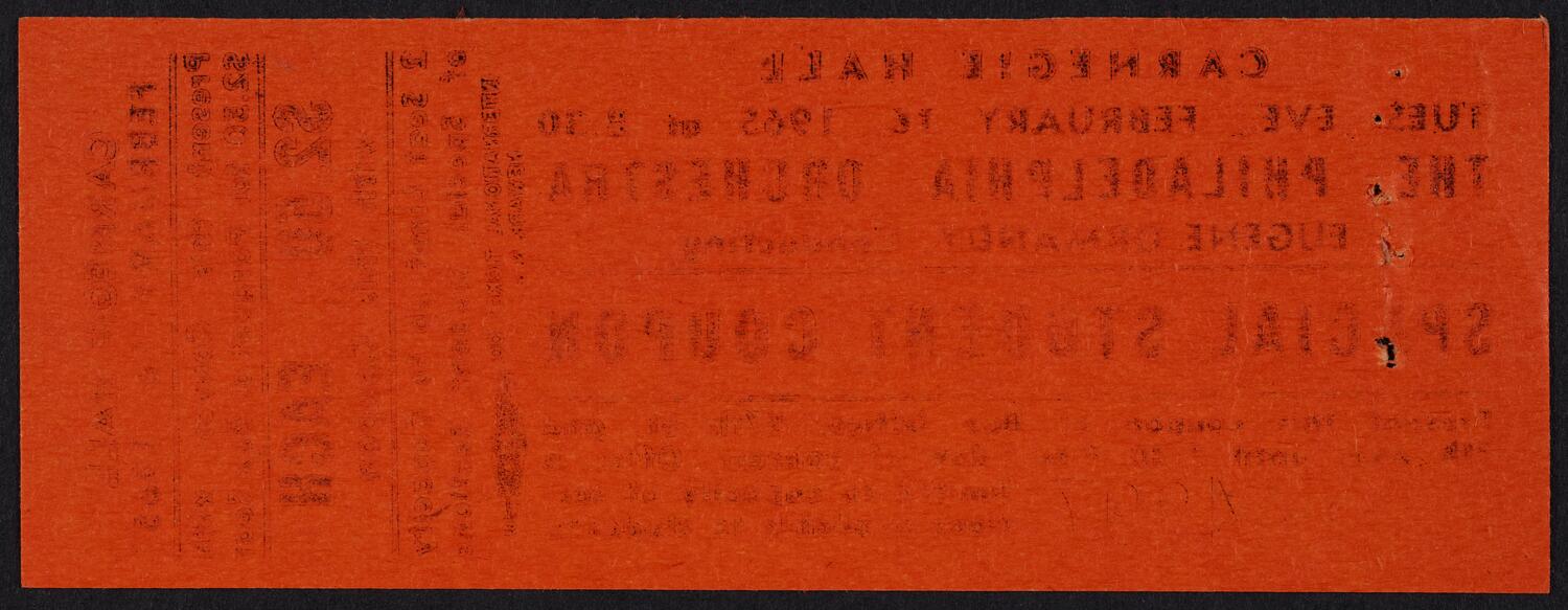 Ticket to the Philadelphia Orchestra, February 16, 1965 (front)