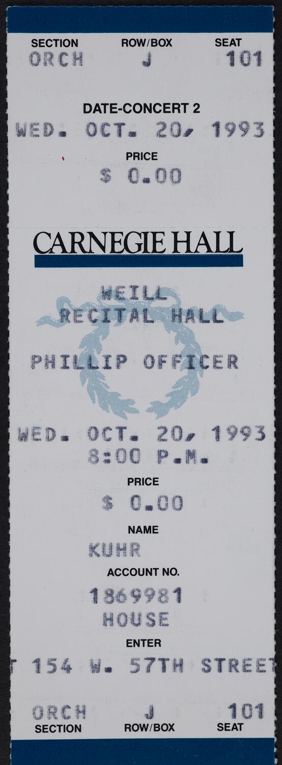 Ticket for Phillip Officer, October 20, 1993 (front)