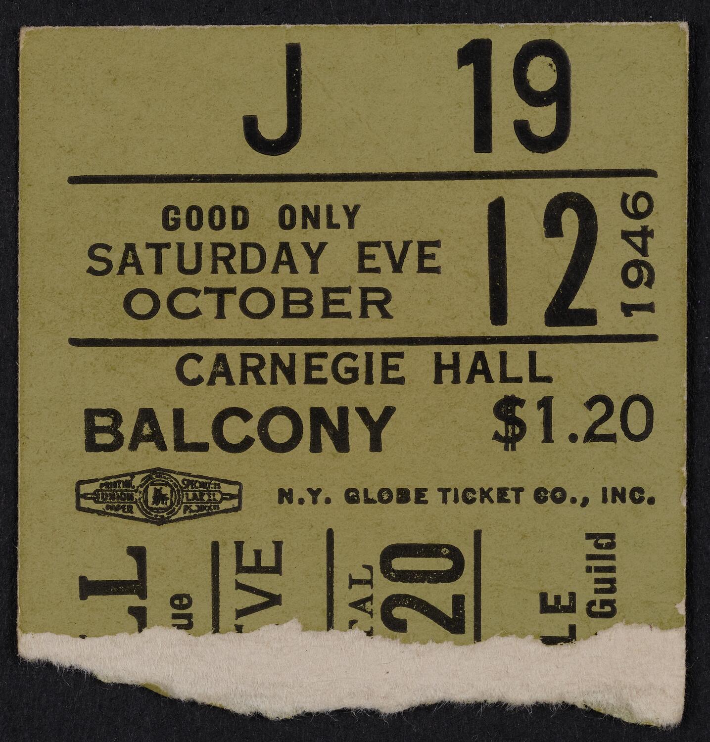 Ticket for Tito Guizar and His Pan-American Ensemble, October 12, 1946 (front)