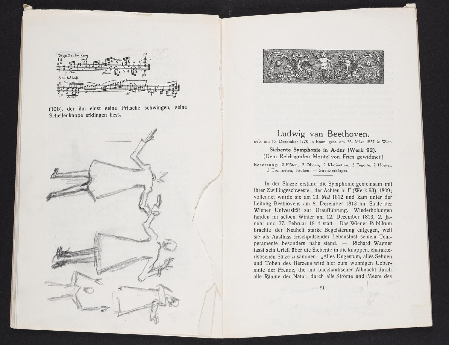 Sketches on concert program pages possibly of Richard Strauss with Königliches Kapelle