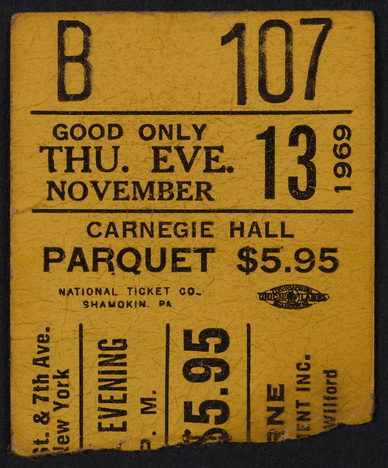 Ticket for Marilyn Horne, November 13, 1969 (front)