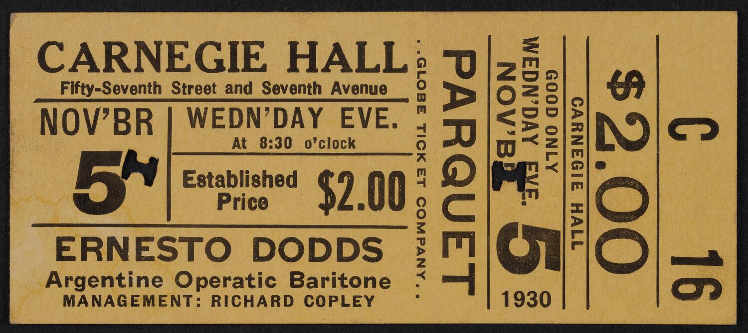 Ticket for Ernesto Dodds, November 5, 1930 (front)