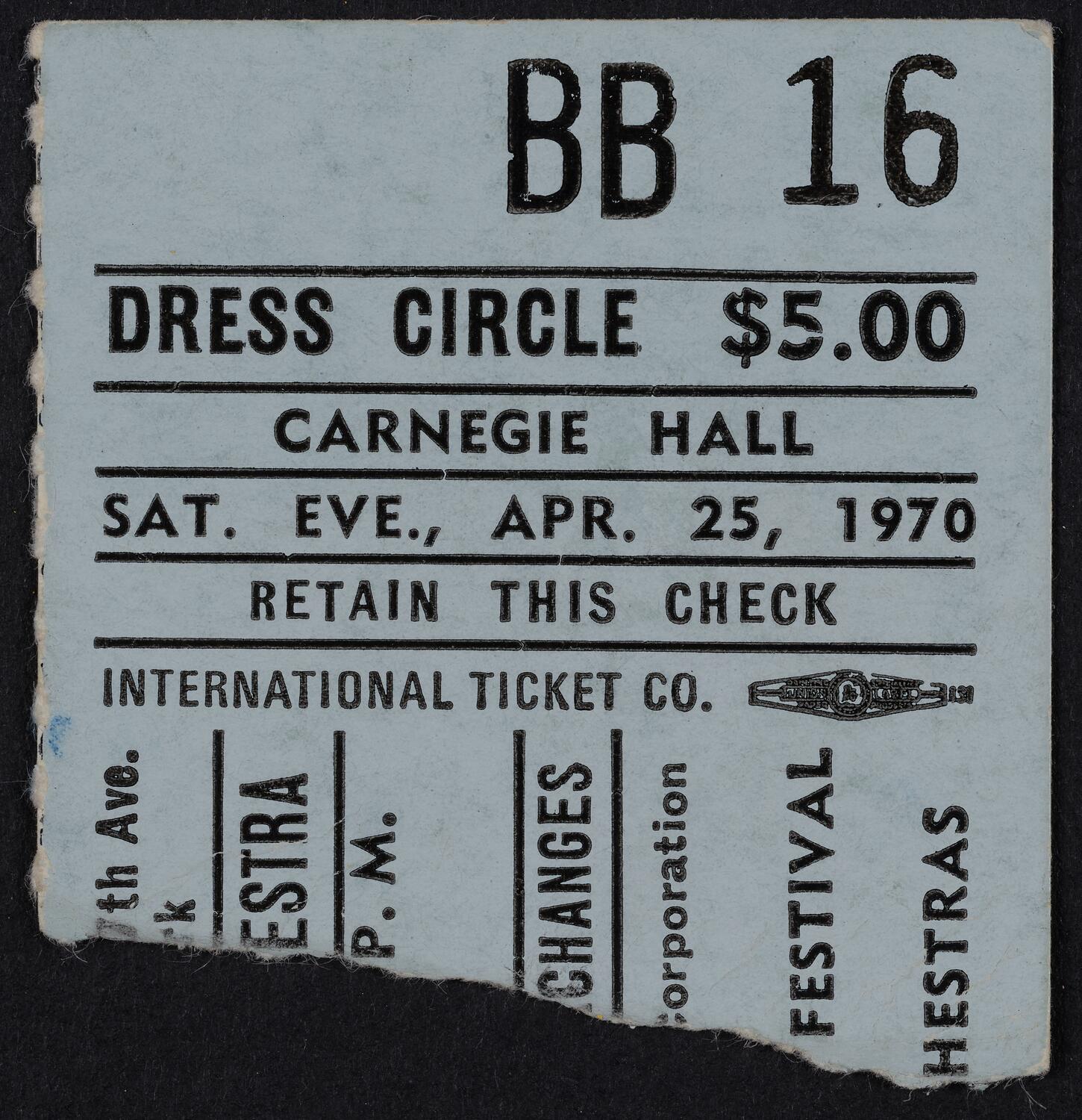 Ticket for London Philharmonic Orchestra, April 25, 1970 (front)