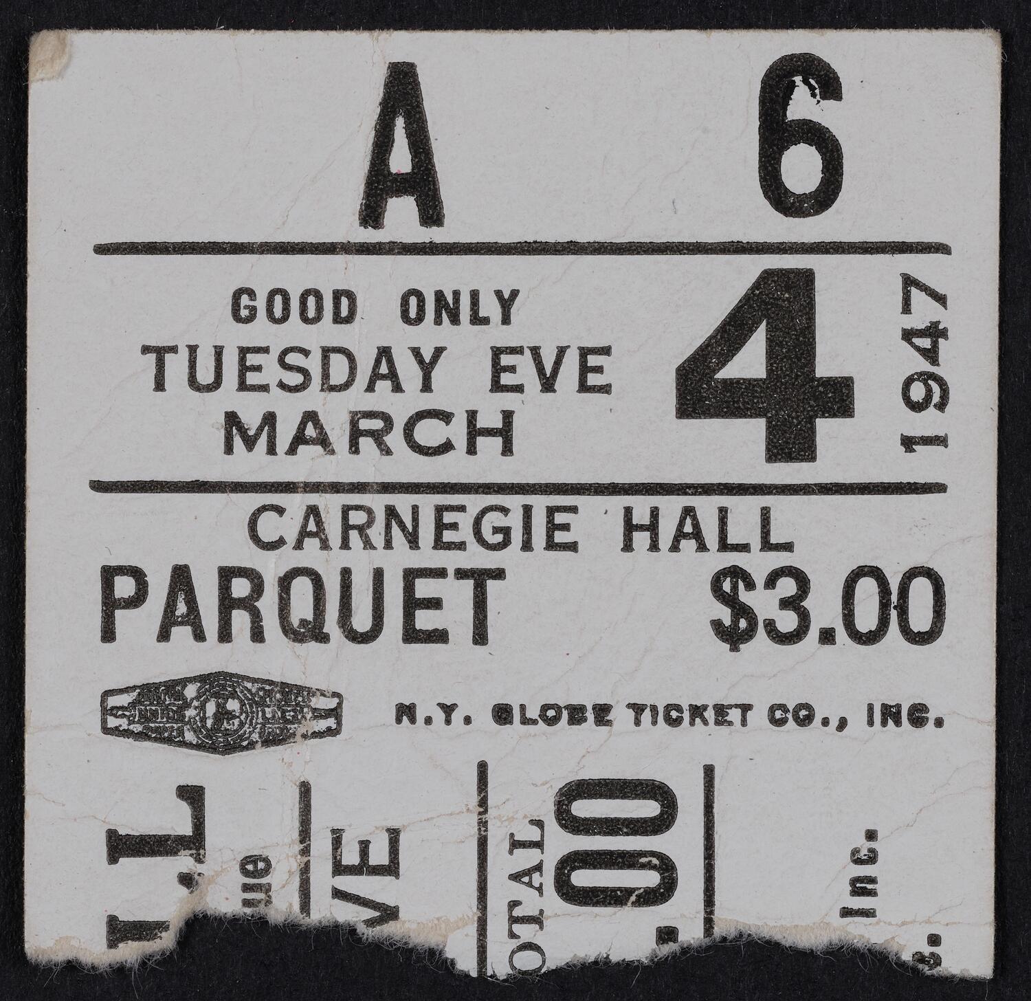 Ticket for Rudolf Serkin, March 4, 1947 (front)