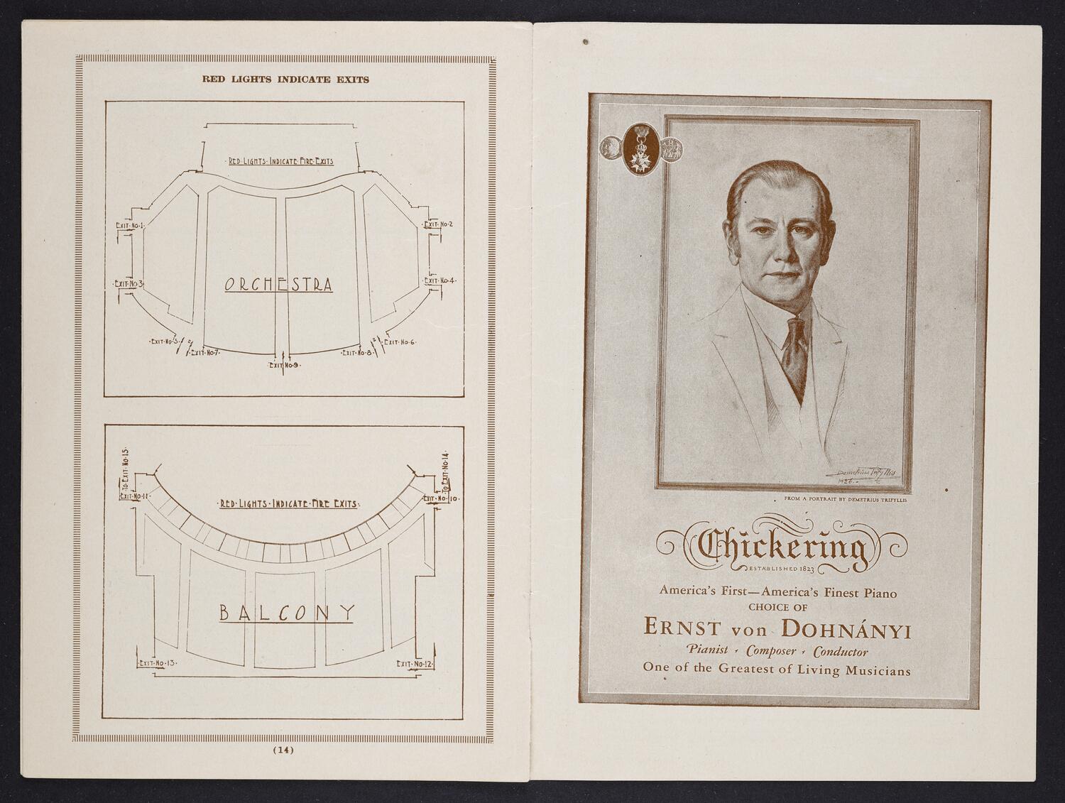 Sketches on concert program page, possibly Artur Bodansky with Metropolitan Opera