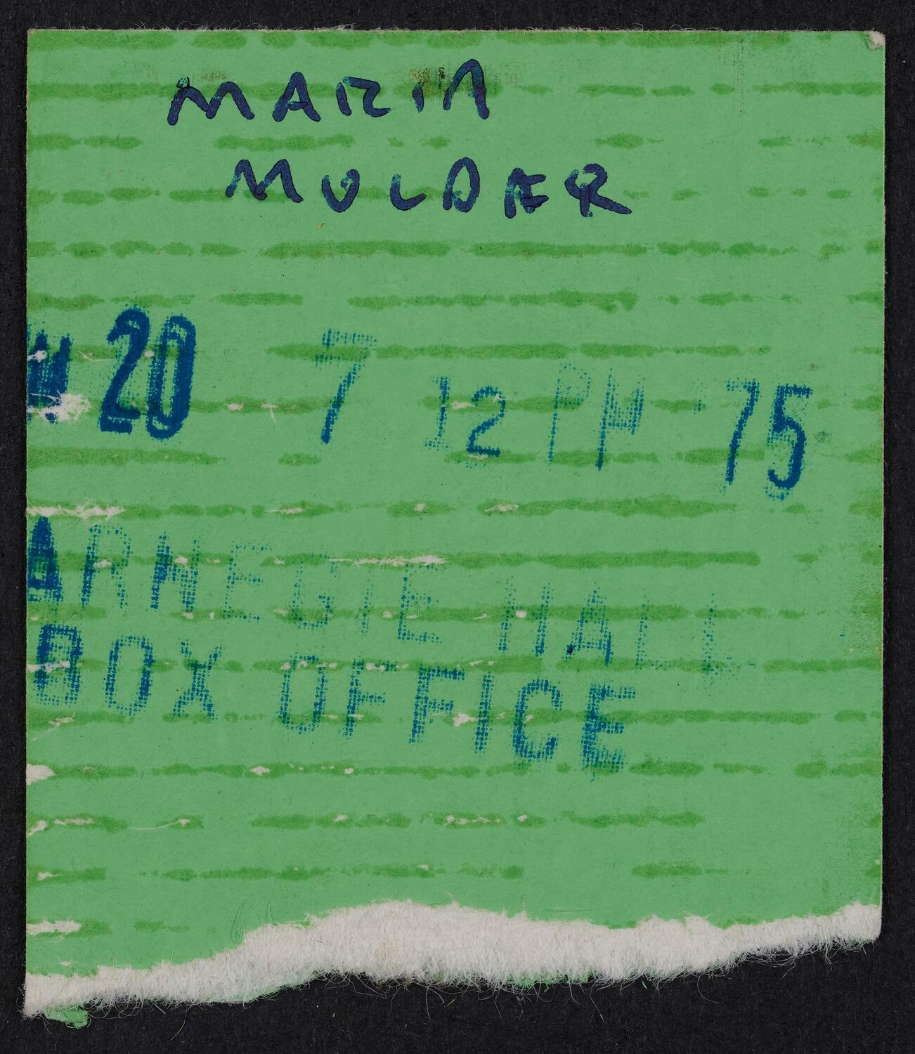 Ticket for Maria Muldaur, June 28, 1975 (back)