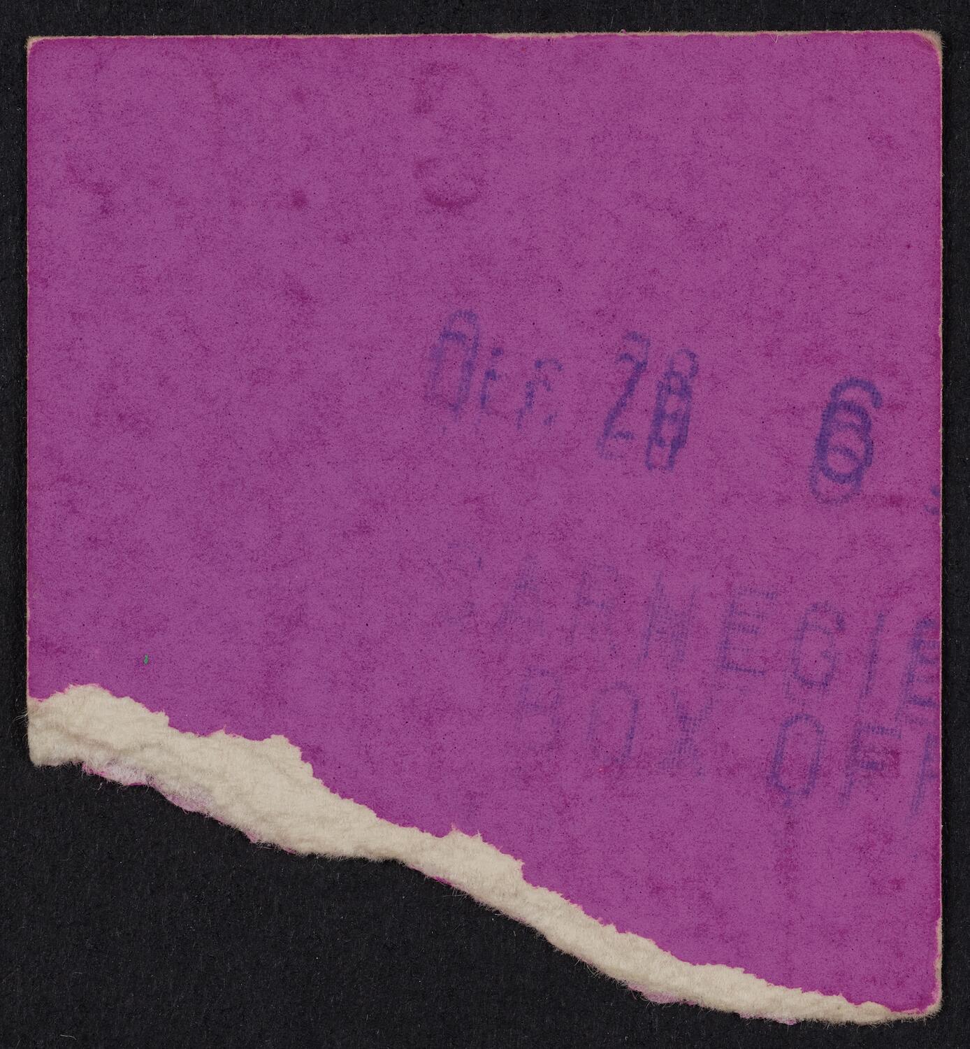 Ticket for Janet Baker, March 1, 1968 (back)