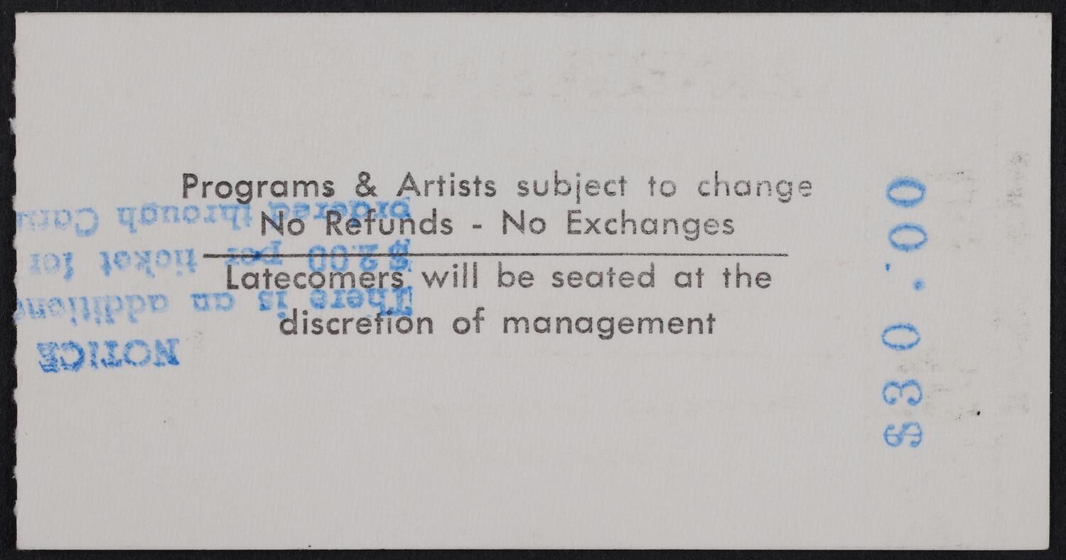 Ticket for An Evening of Victorian Songs and Music, December 31, 1986 (back)
