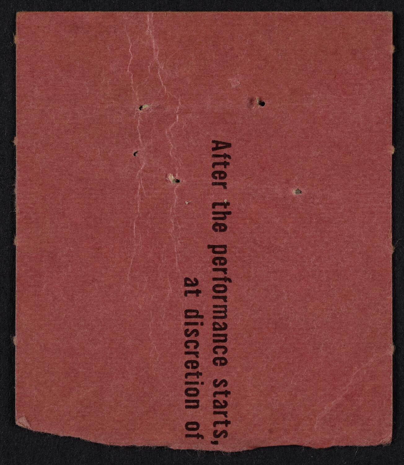 Ticket for New York Philharmonic, March 16, 1961 (back)