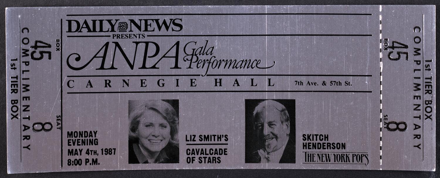 Ticket for ANPA Gala Performance, May 4, 1987 (front)