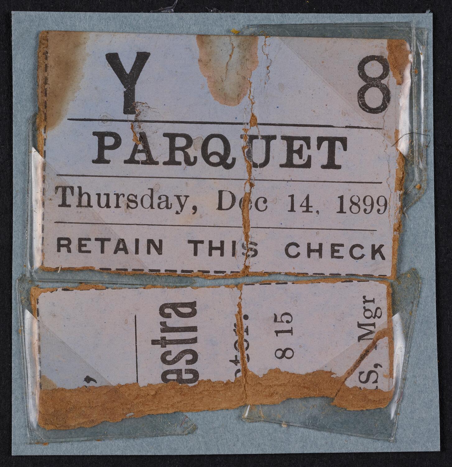 Ticket for Boston Symphony Orchestra, December 14, 1899 (front)