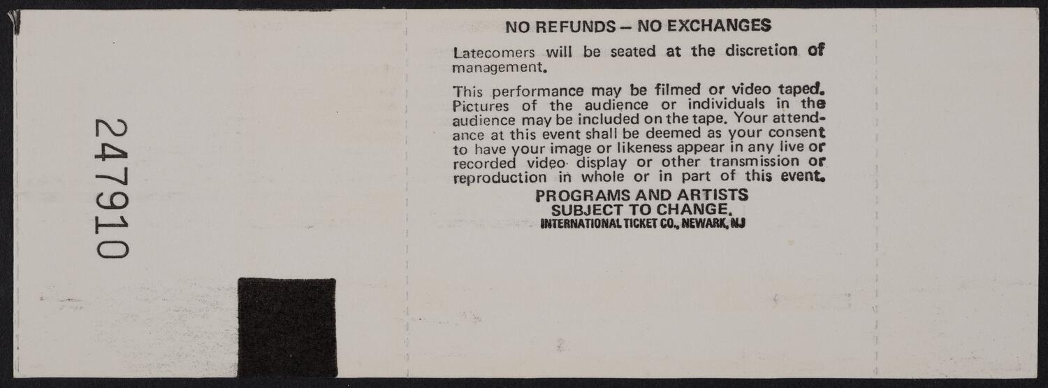 Ticket for Irving Berlin's 100th: A Gala Celebration, May 11, 1988 (back)