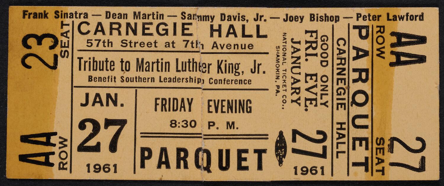 Ticket for Benefit: Southern Leadership Conference (Tribute to Martin Luther King, Jr.), January 27, 1961 (front)