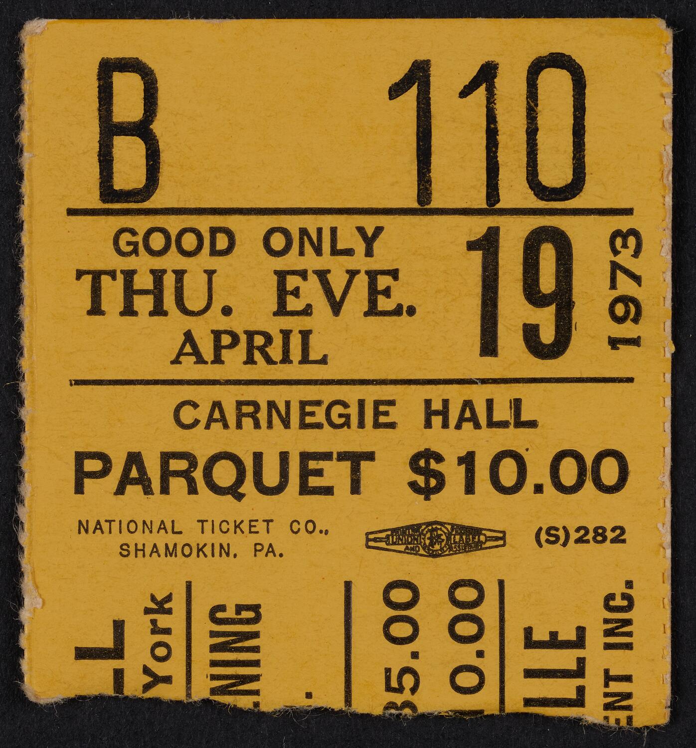 Ticket for Montserrat Caballé with Bernabé Martí, April 19, 1973 (front)