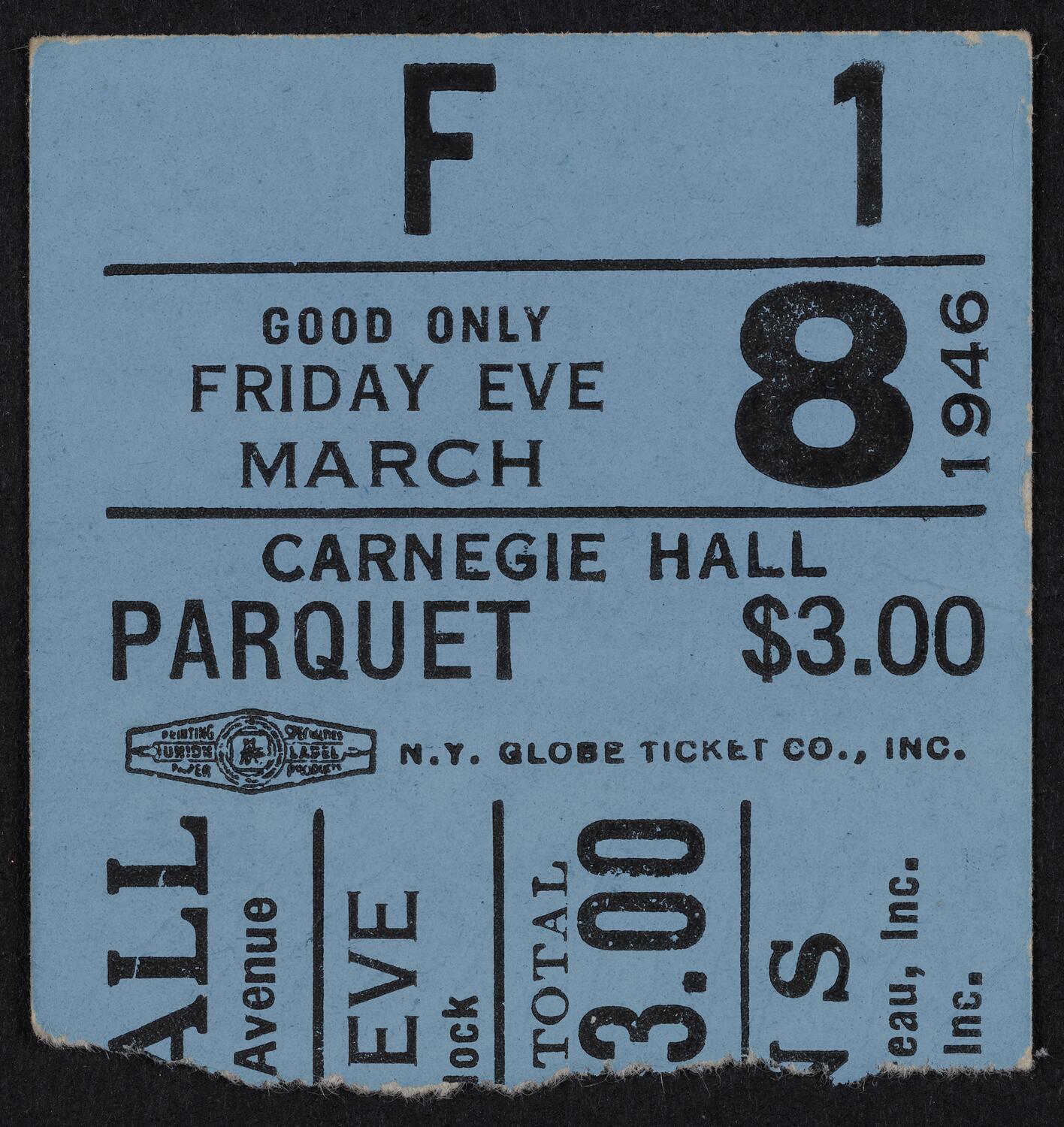 Ticket for Lily Pons, March 8, 1946 (front)