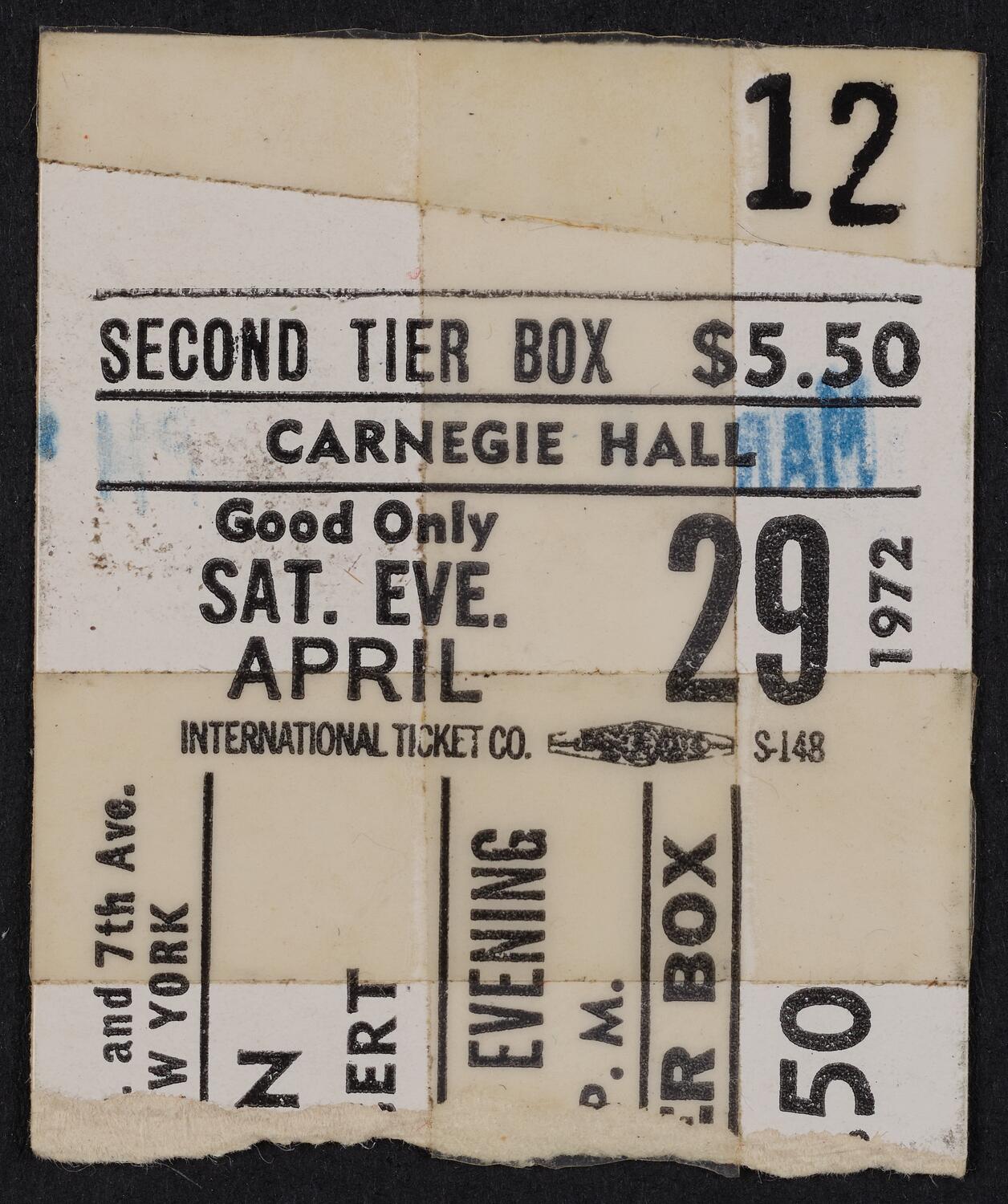 Ticket for Rod McKuen: Birthday Celebration, April 29, 1972 (front)