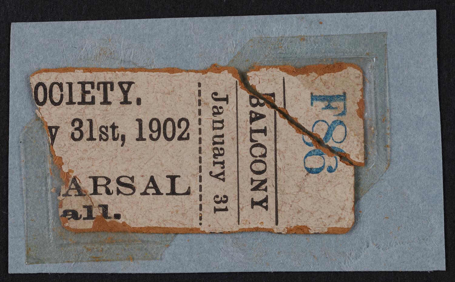 Ticket for Philharmonic Symphony Society of New York: Open Rehearsal, January 31, 1902 (front)