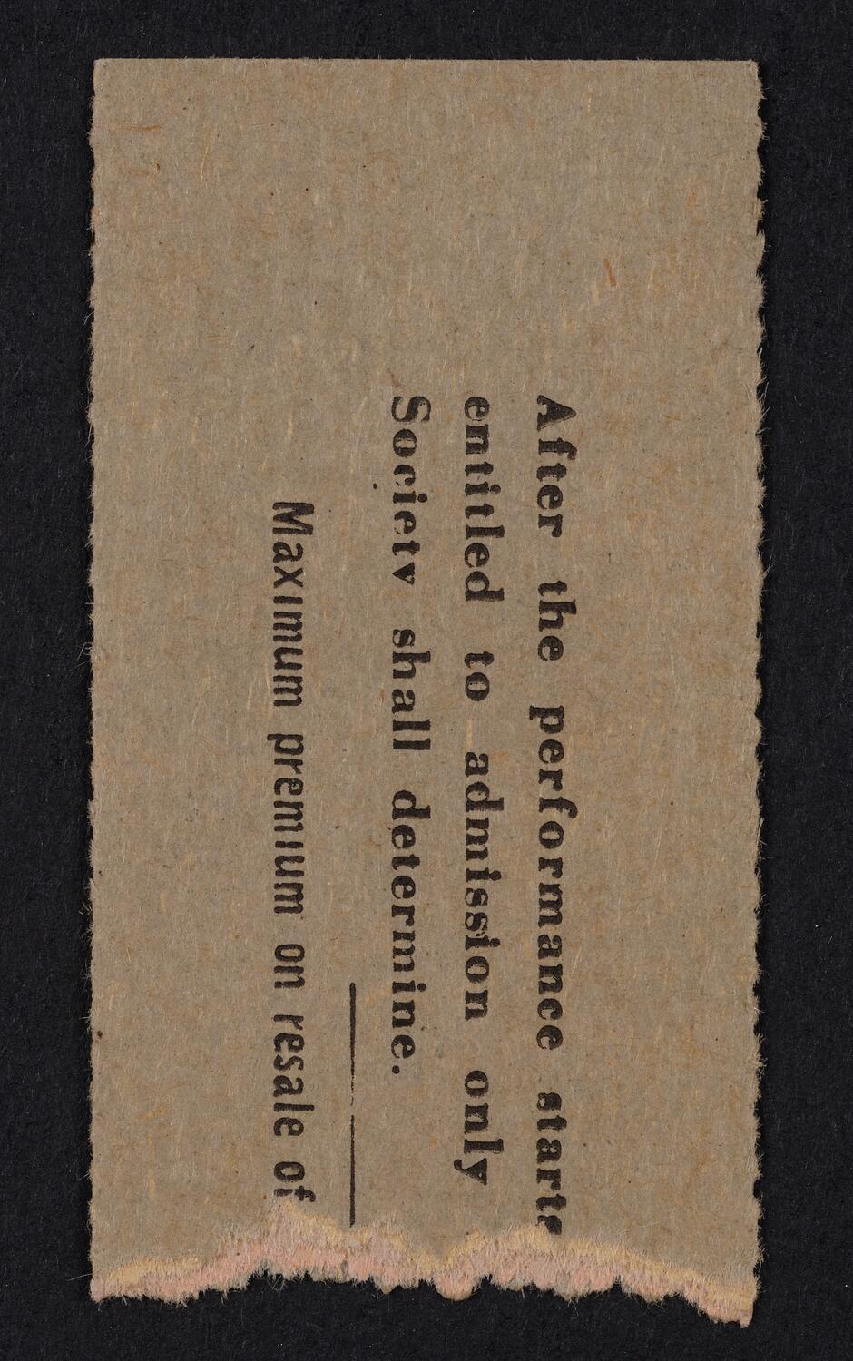Ticket for Philharmonic Symphony Society of New York, January 12, 1945 (back)