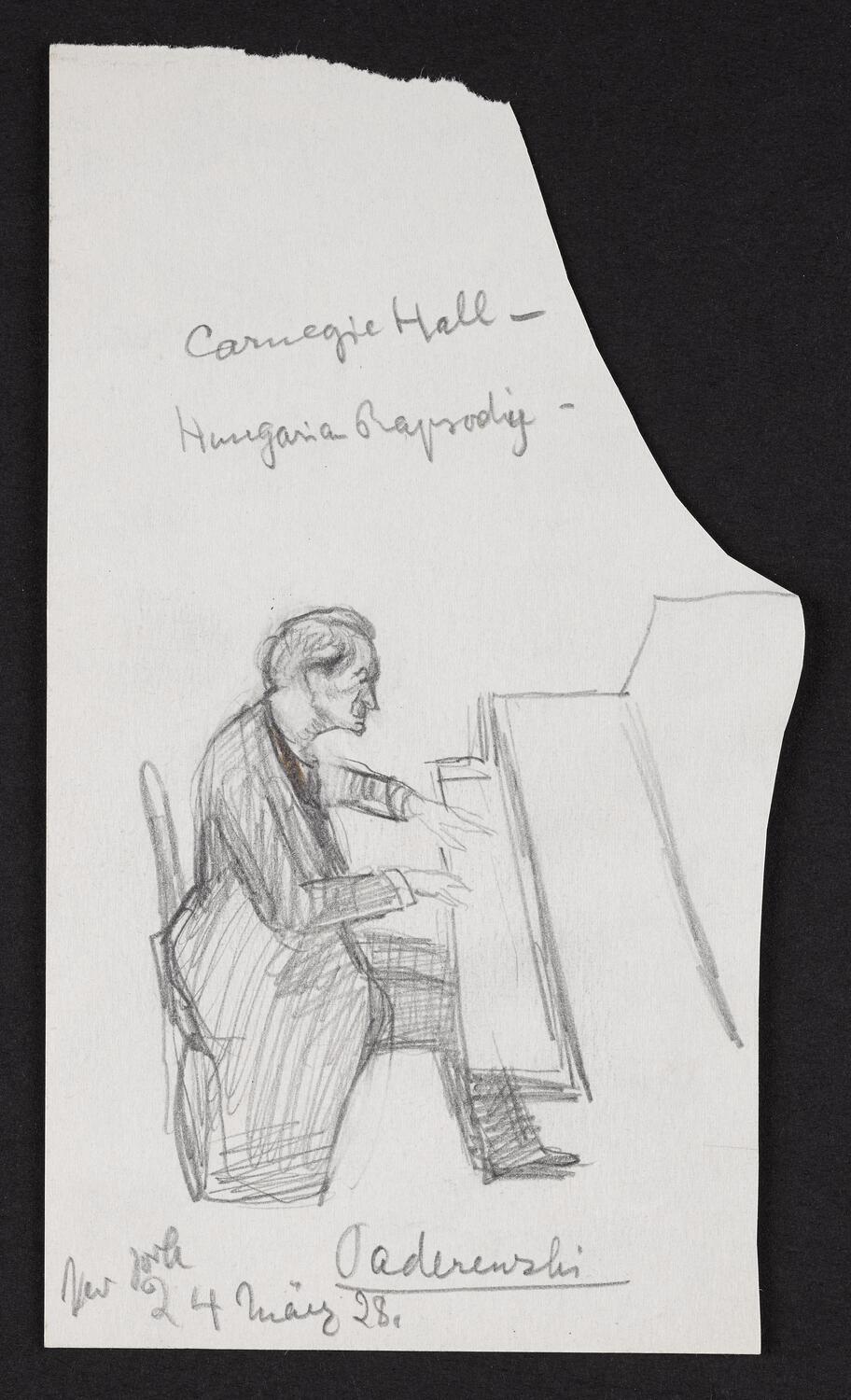 Sketch of Ignacy Jan Paderewski playing the piano