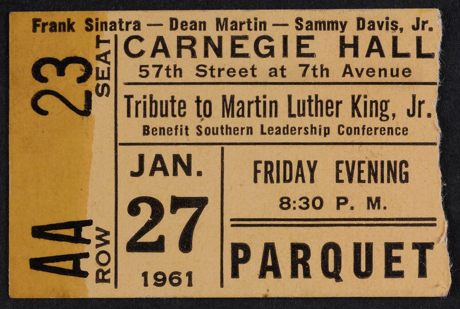Ticket for Benefit: Southern Leadership Conference (Tribute to Martin Luther King, Jr.), January 27, 1961 (front)