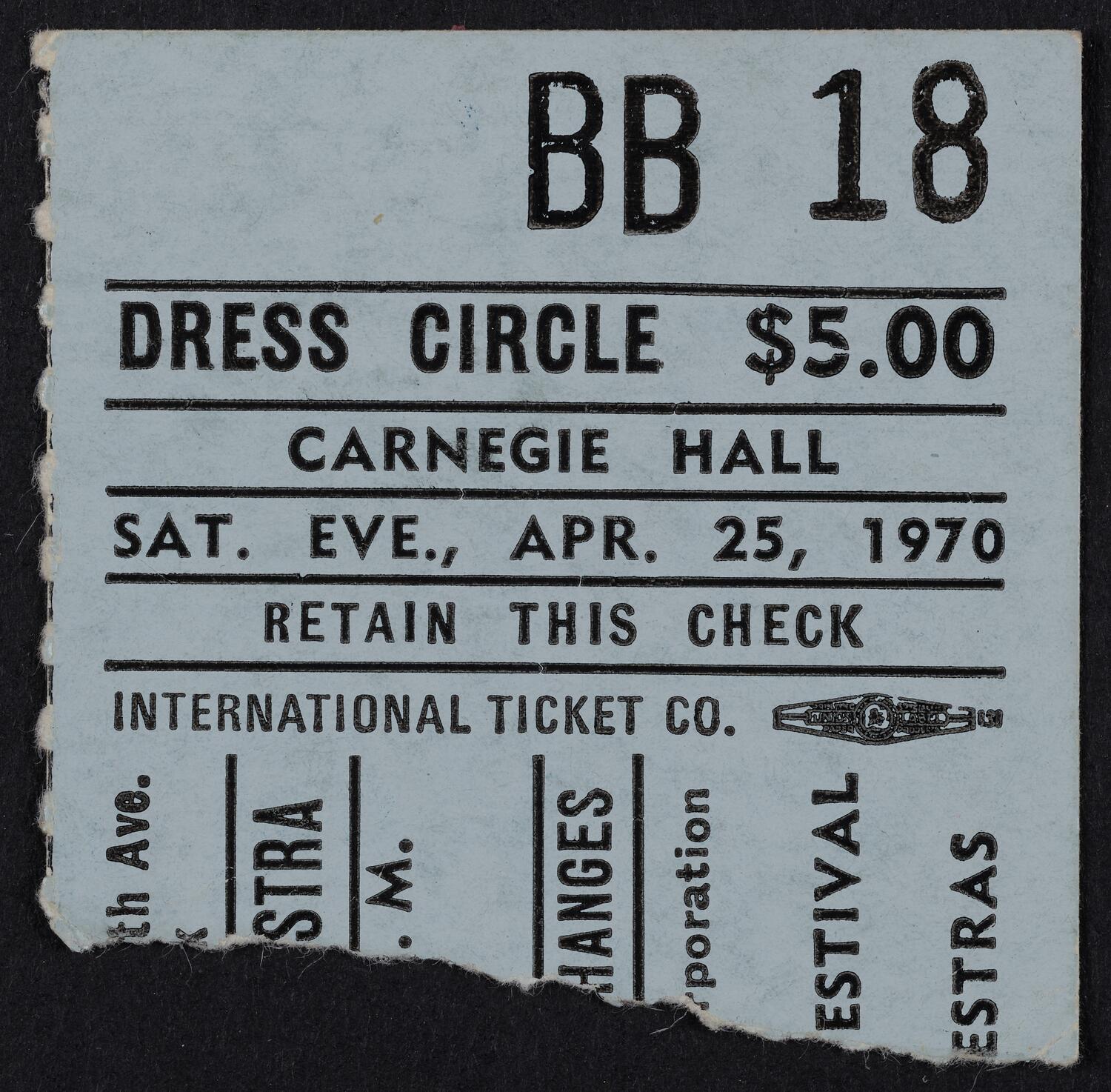 Ticket for London Philharmonic Orchestra, April 25, 1970 (front)