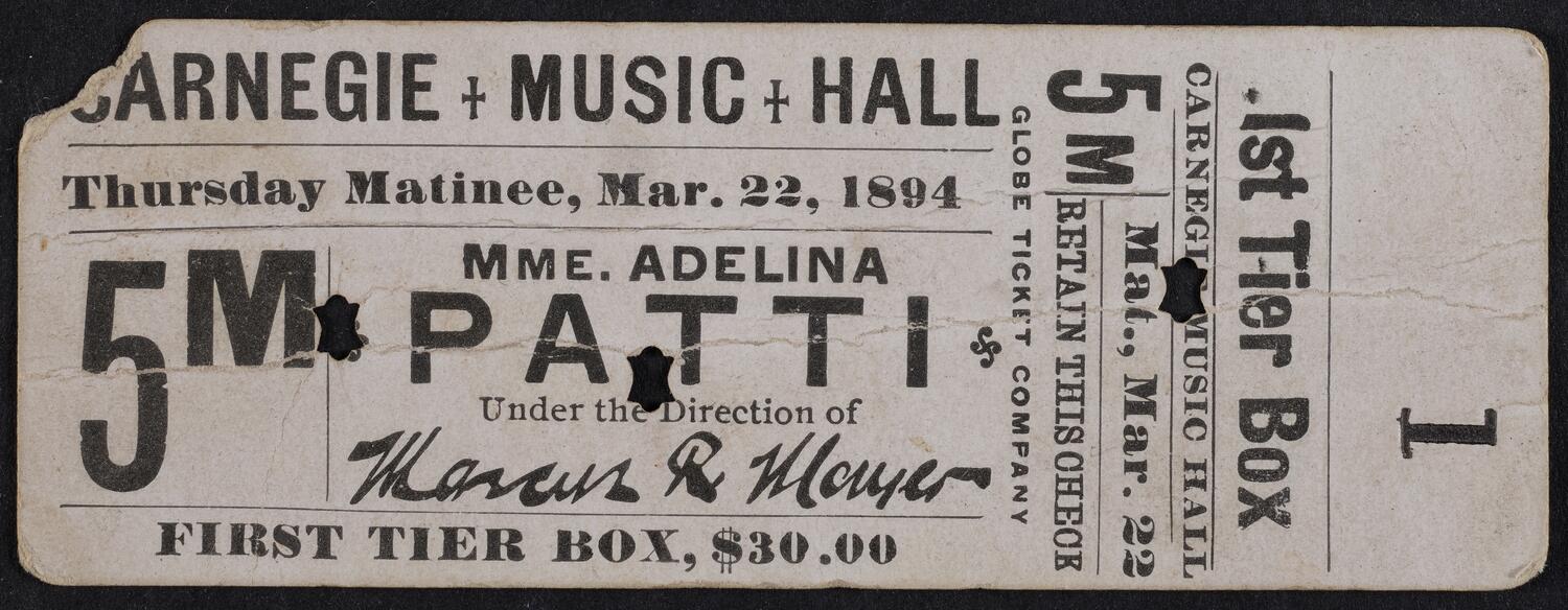 Ticket for Adelina Patti, March 22, 1894 (front)