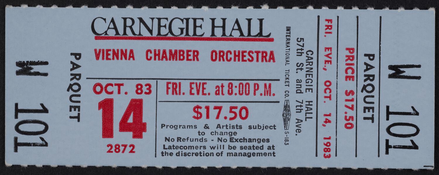 Ticket from Vienna Chamber Orchestra, October 14, 1983 (front)