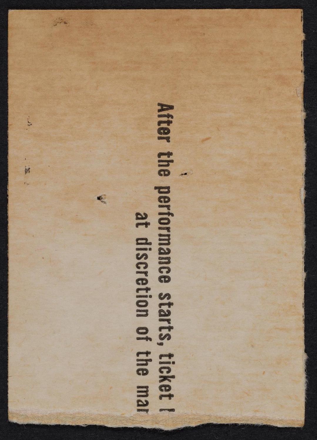 Ticket for New York Philharmonic, April 16, 1960 (back)