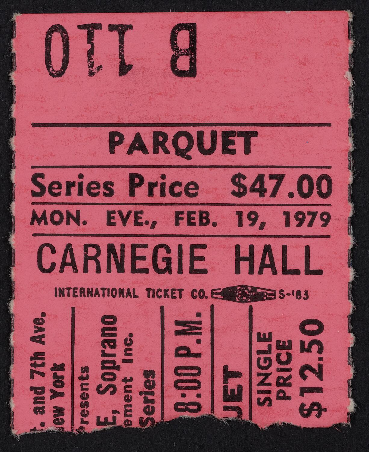 Ticket for Montserrat Caballé, February 19, 1979 (front)