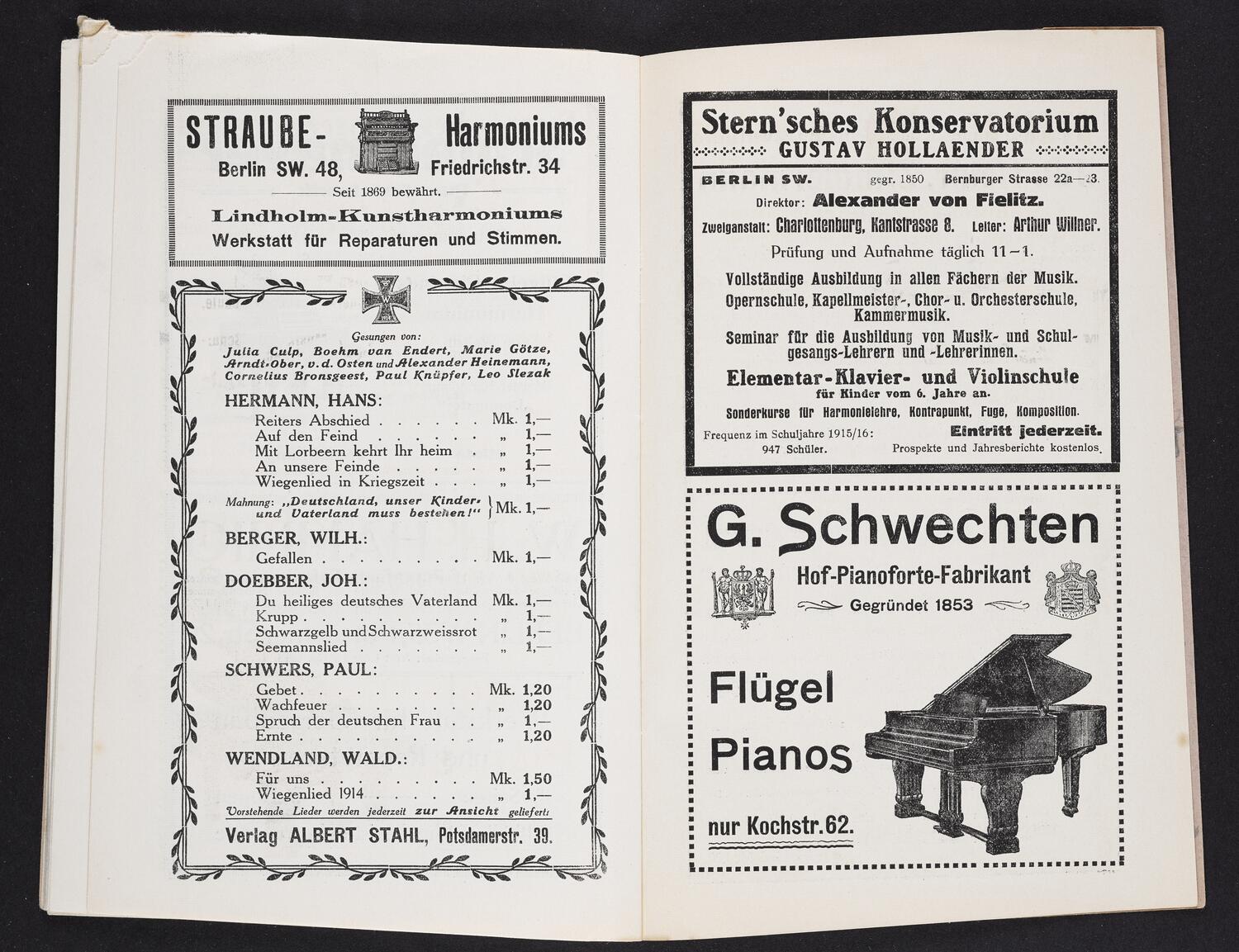 Sketches on concert program pages possibly of Richard Strauss with Königliches Kapelle