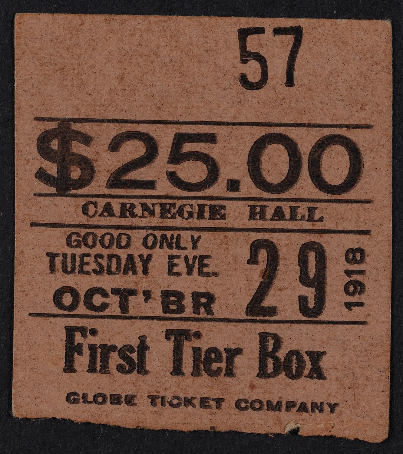 Ticket for National Phonograph Records Recruiting Corps, October 29, 1918 (front)